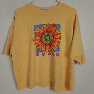Fresh Produce One Size Crop Tee Shirt Top (xl) 90's Yellow BRIGHT flower